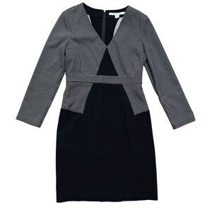 Diane Von Furstenberg Natasha Dress Sz 8 Black Long Sleeve Sheath V Neck